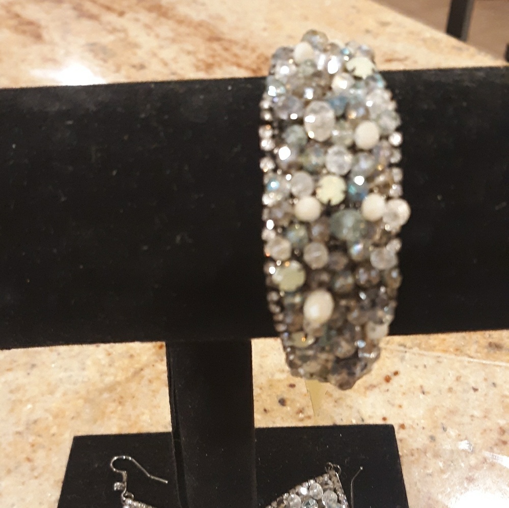 Pewter / Grey rhinestone Bracelet with matching Ea